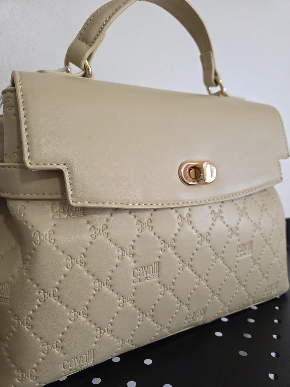 Cavalli Class Tatiana Top Handle Purse, Almond Buff Deboss